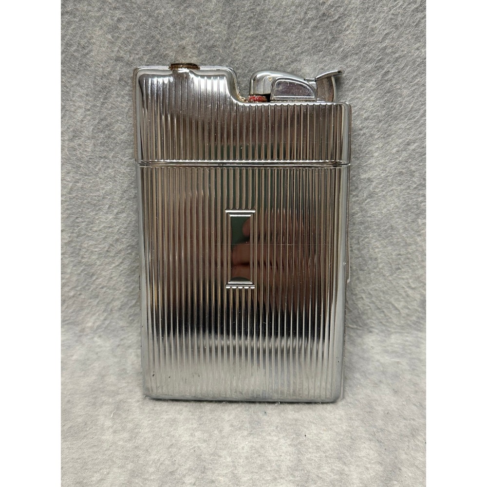 Evans Cigarette Case Lighter Silver Ribbed Art Deco Vintage US Pat 19023 New